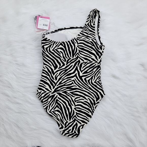 Kate Spade NWT One Shoulder One Piece Swimsuit in Zebra animal print size Small - Picture 8 of 9